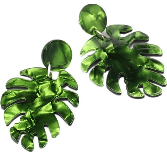 ✨Bohemian Tree Leaves Print Acrylic Drop Earrings✨ - Picture 3 of 7